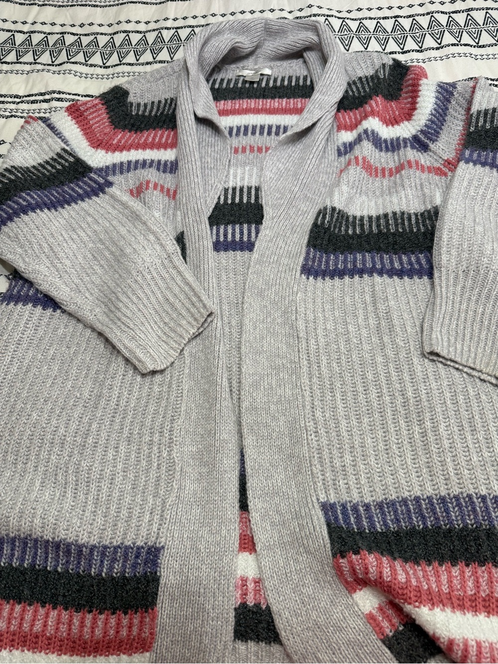 Cozy Gray Open-Front Striped Cardigan